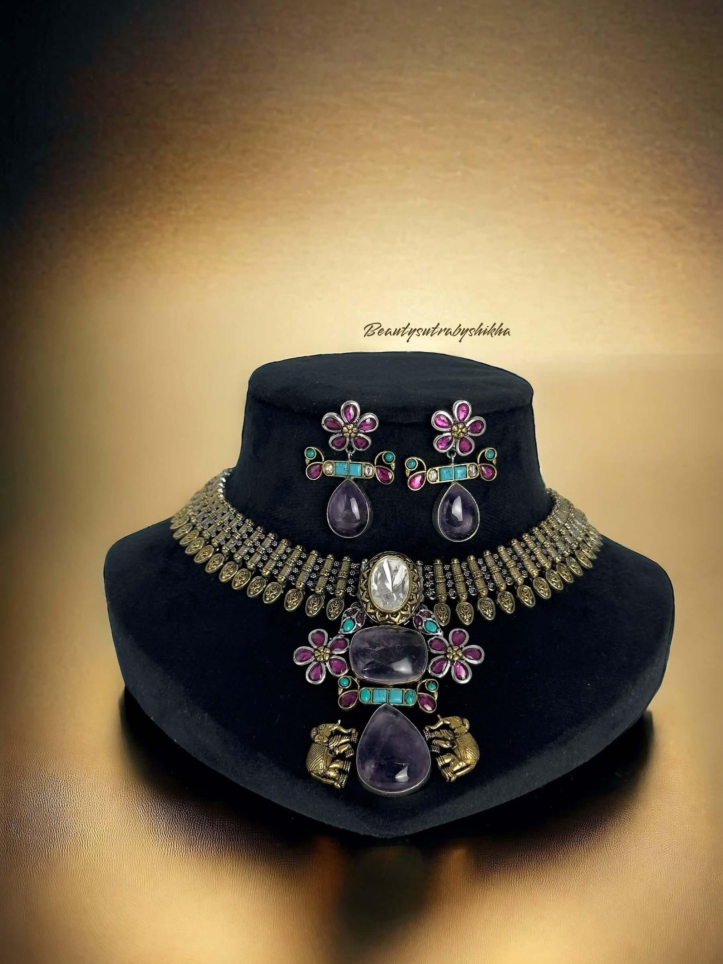 Dual Tone Fusion Necklace Set: Elevate Your Style with a Splash of Color and Elegance - BeautySutra by Shikha