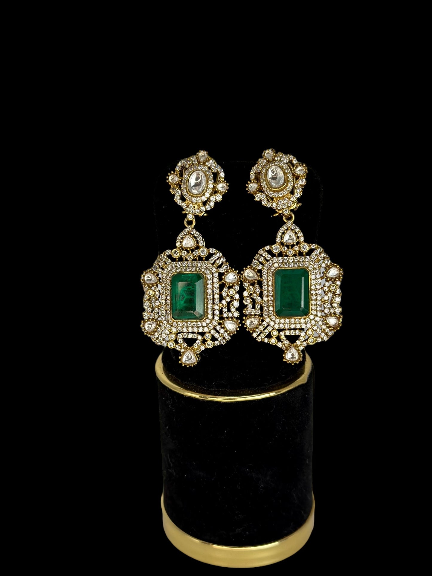 Emerald and diamonds earrings in - Beauty Sutra by Shikha