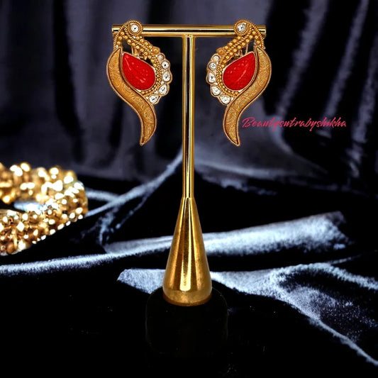 Wing-Shaped Coral Statement Earrings – Antique Gold Crystal Gift - BeautySutra by Shikha