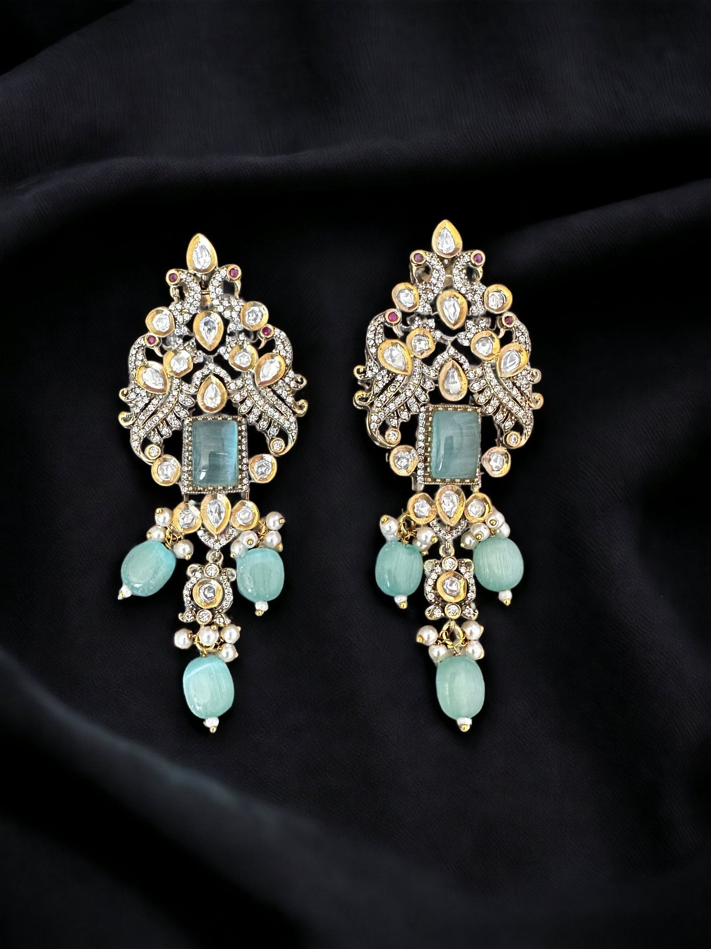 Victorian choker with diamonds and mint green stones - Beauty Sutra by Shikha
