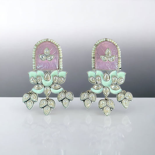 Carved stones and enamel earrings - Beauty Sutra by Shikha