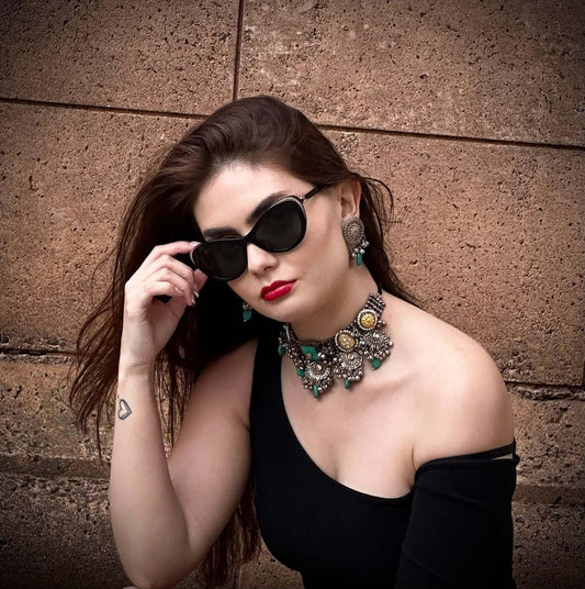 Silver look alike necklace set with Turquoise stones - BeautySutra by Shikha