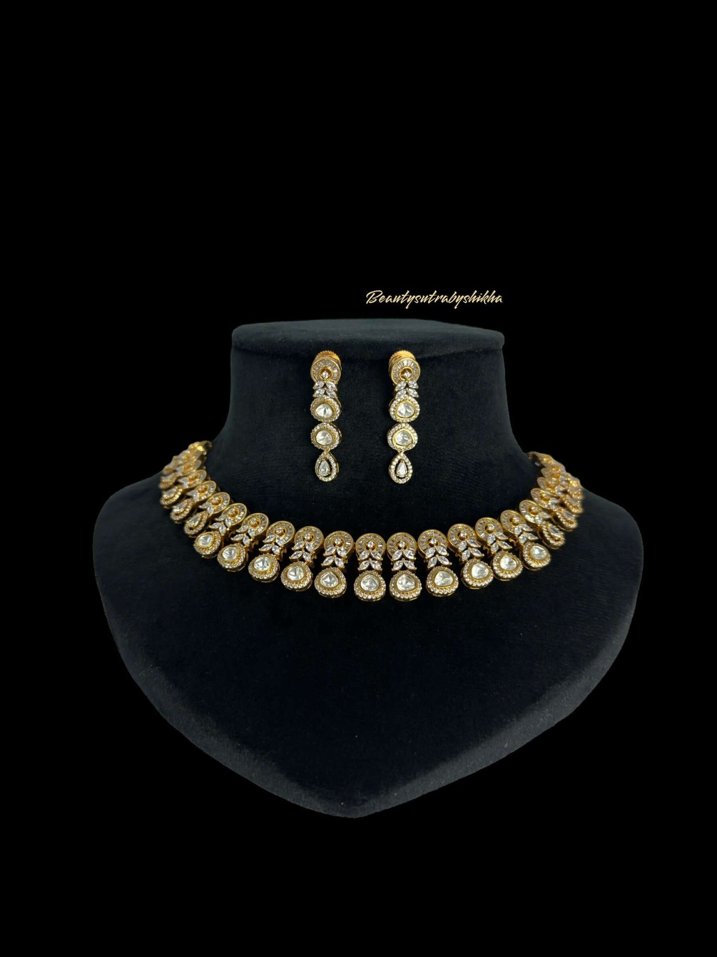 Modern Gold plated and CZ diamonds necklace and earring set - Beauty Sutra by Shikha