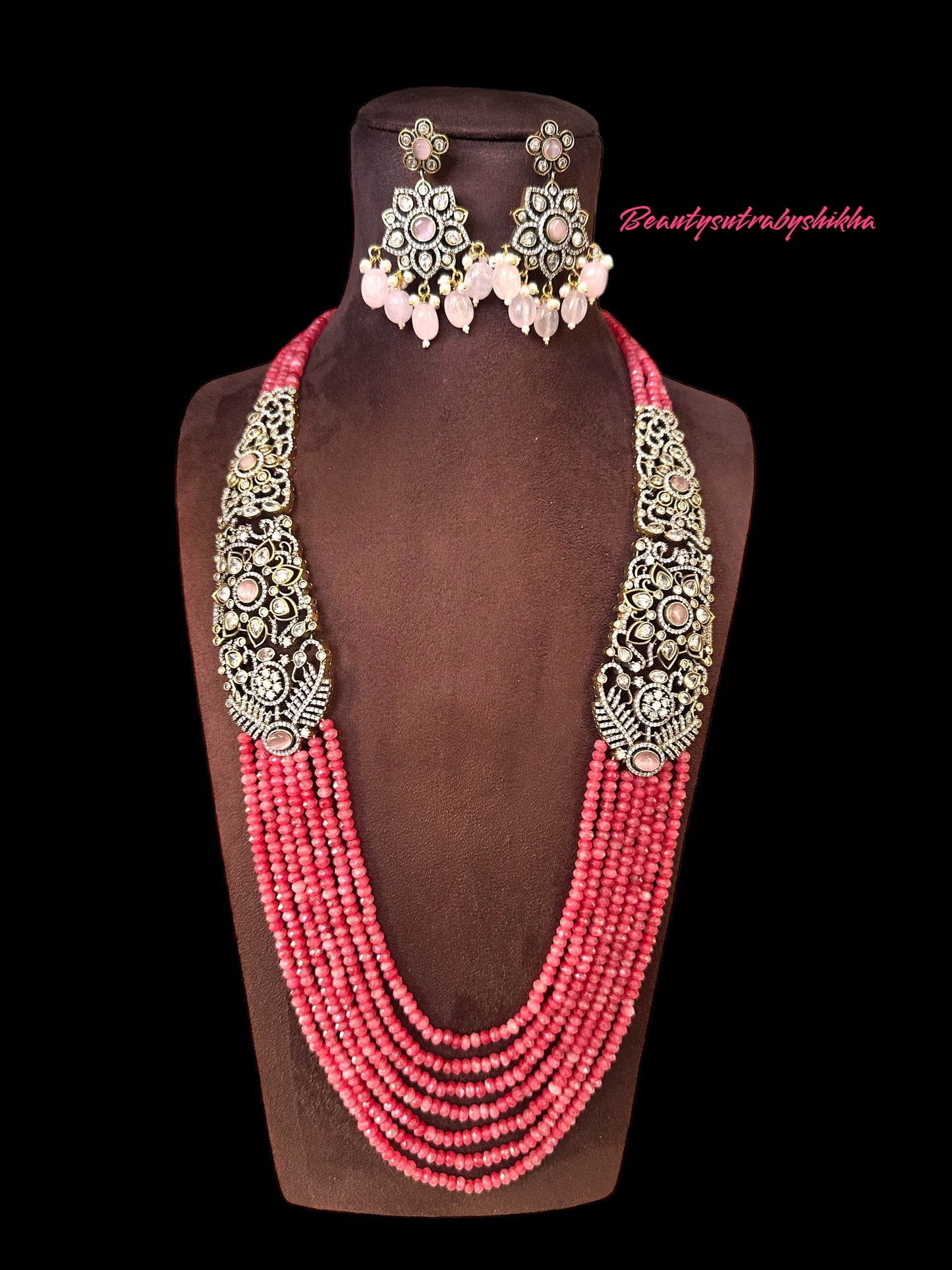 Beads Necklace Set with victorian earrings - Beauty Sutra by Shikha