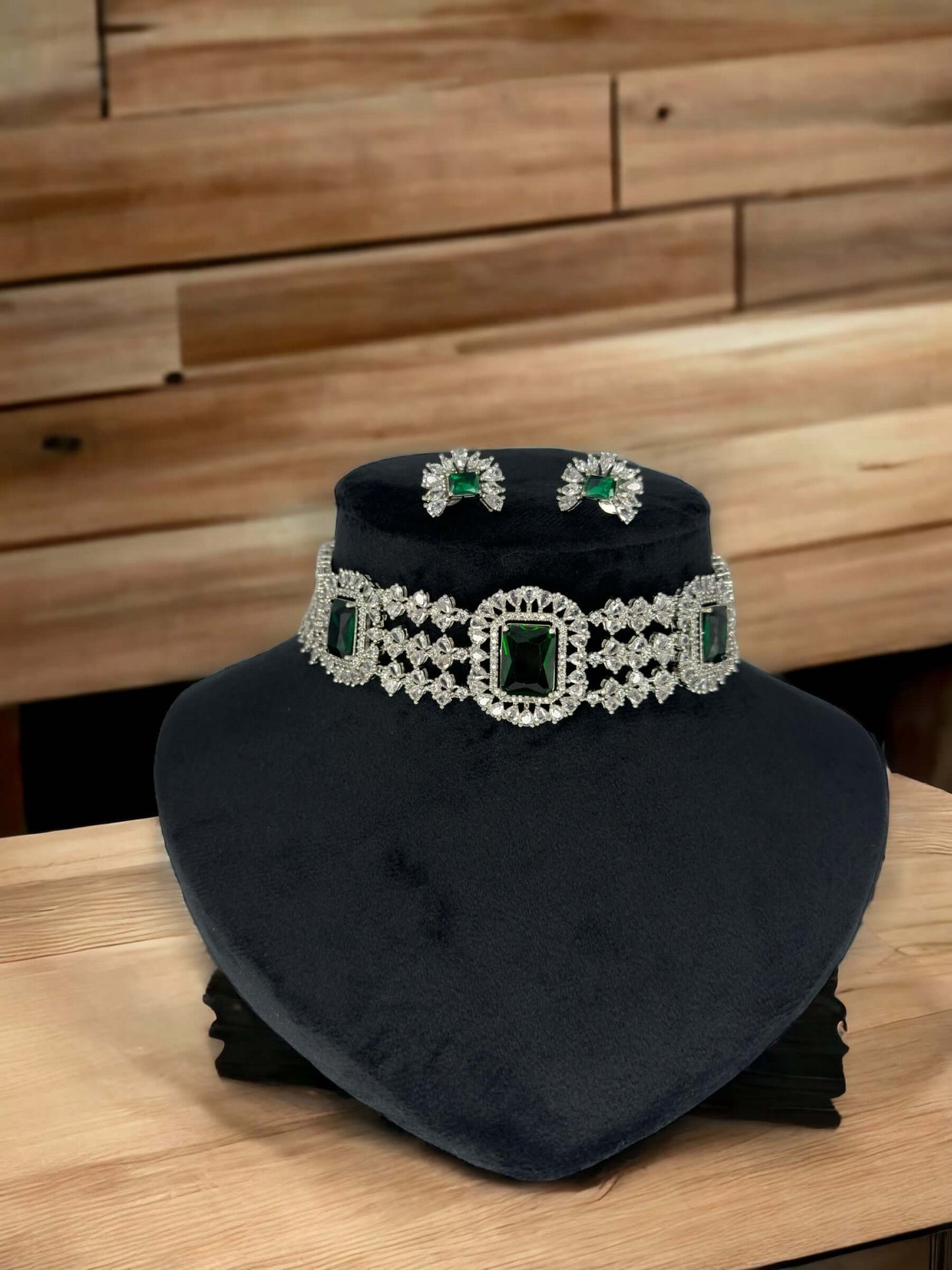 Diamond and emerald choker necklace set - Beauty Sutra by Shikha