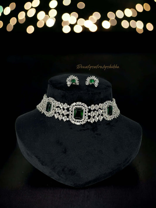 Diamond and emerald choker necklace set - BeautySutra by Shikha