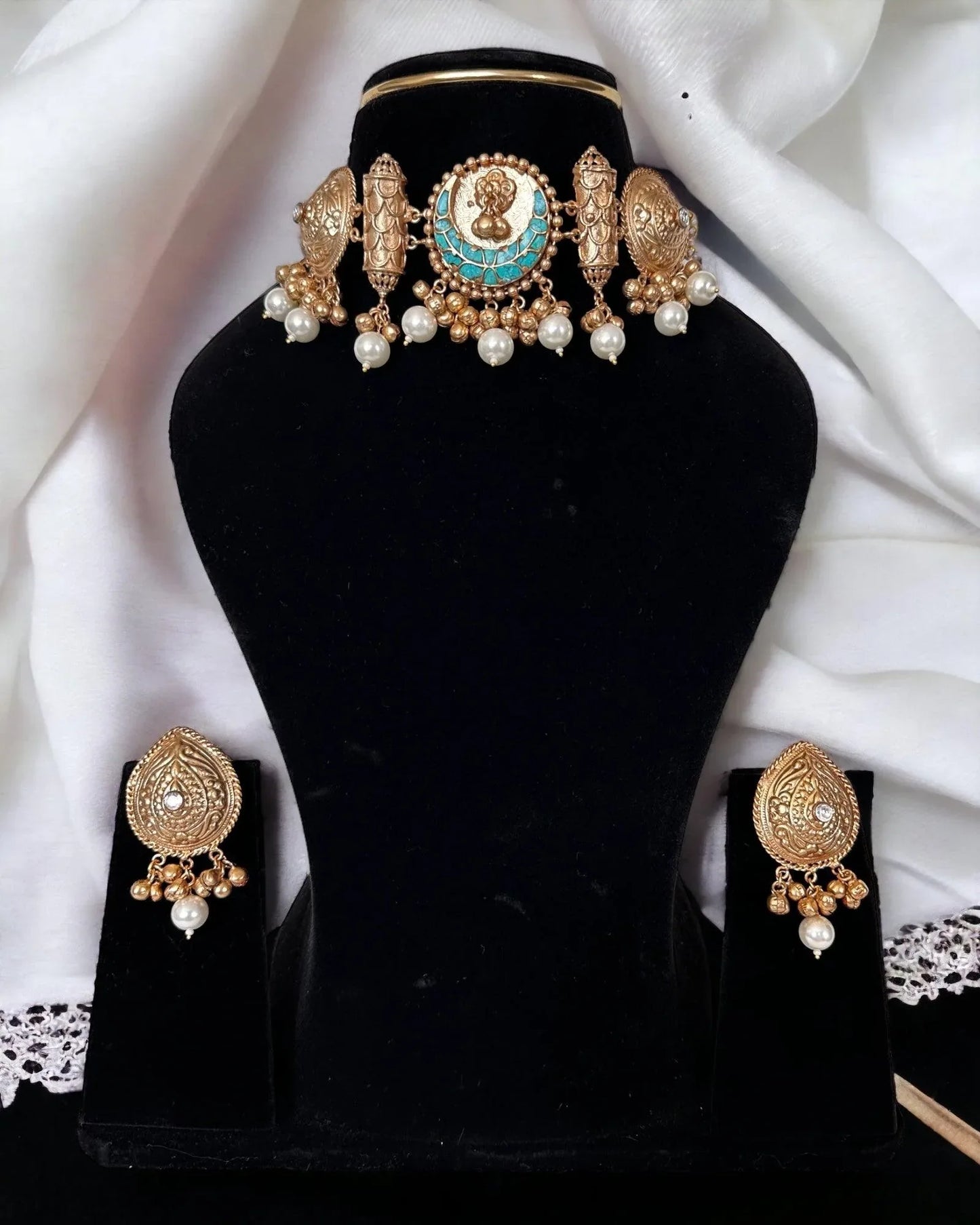 Gold and Turquoise choker set - BeautySutra by Shikha