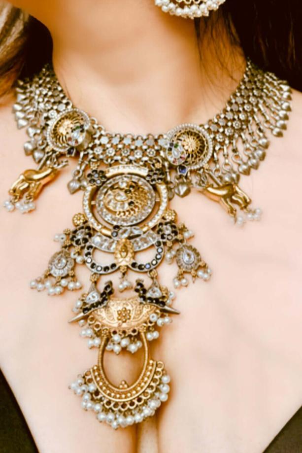 Hand Crafted Dual Tone Necklace and Earring Set - Beauty Sutra by Shikha
