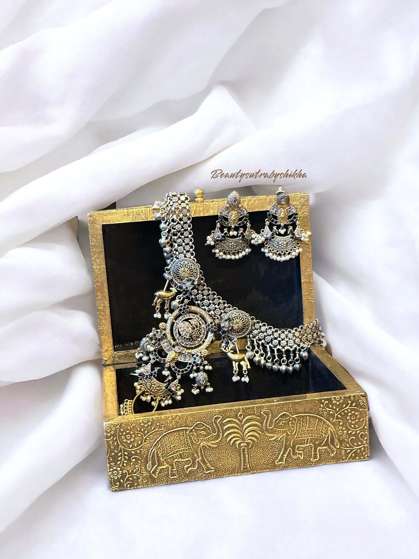 Hand Crafted Dual Tone Necklace and Earring Set - Beauty Sutra by Shikha