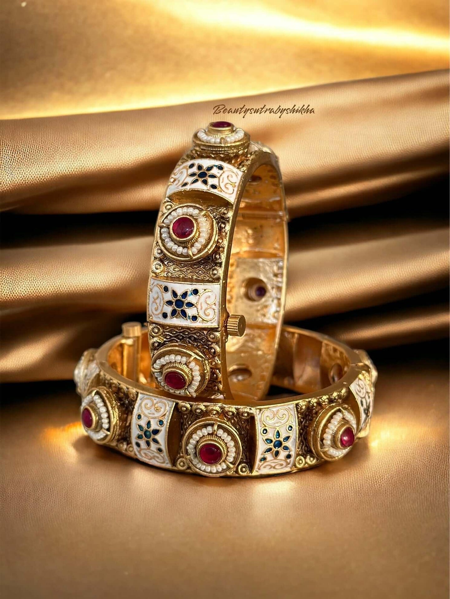 Enamel bracelets in antique gold - BeautySutra by Shikha