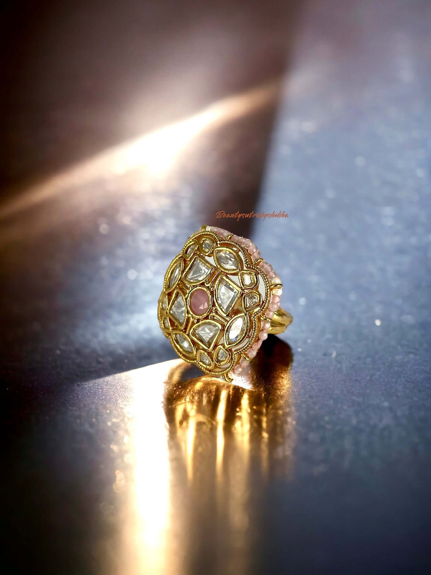 Party wear pink polki ring - Beauty Sutra by Shikha
