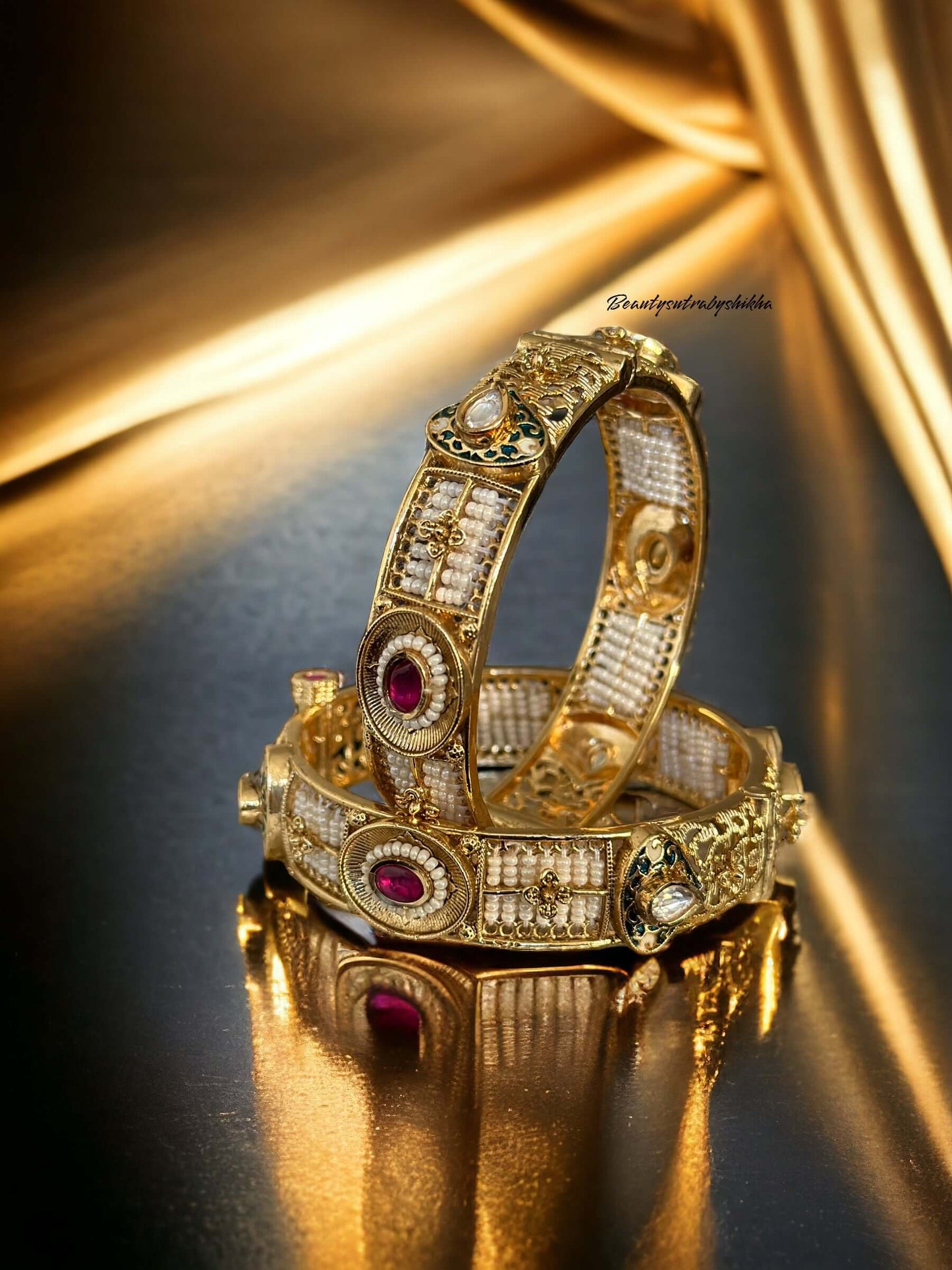 Antique Golden Polki Bangels with Enamel Work - Beauty Sutra by Shikha