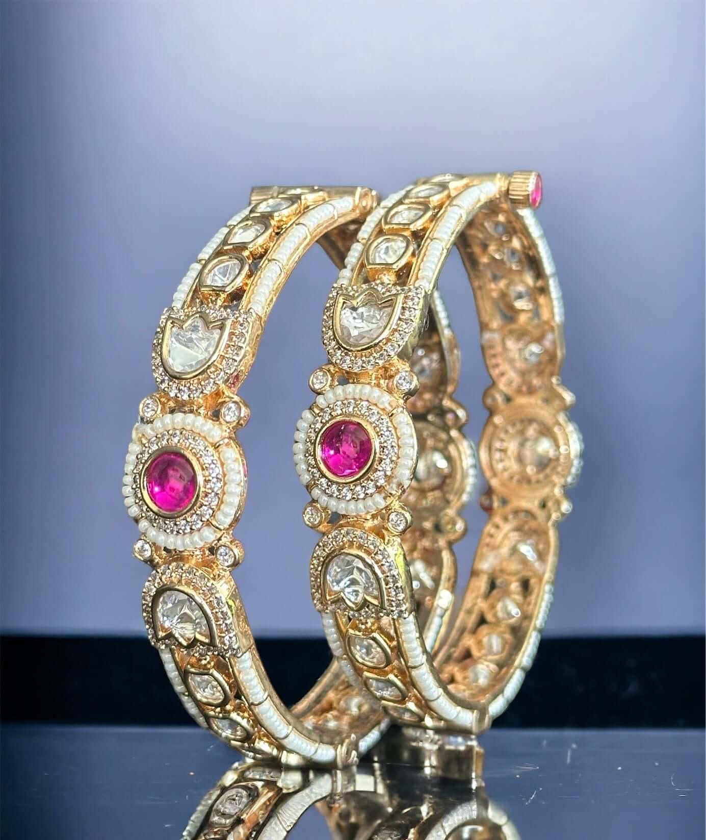 Gold plated polki bracelets - BeautySutra by Shikha