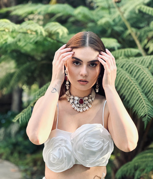 Uncut polki and diamond necklace set - BeautySutra by Shikha