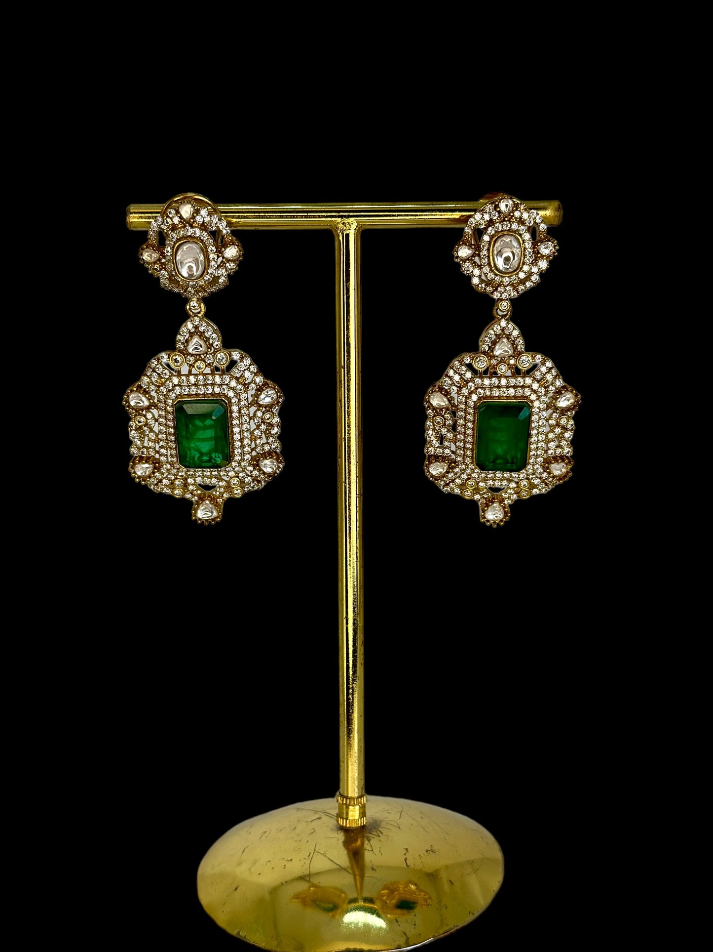 Emerald and diamonds earrings in - Beauty Sutra by Shikha