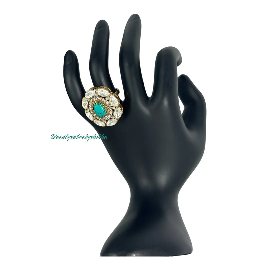 Turquoise Polki ring - BeautySutra by Shikha