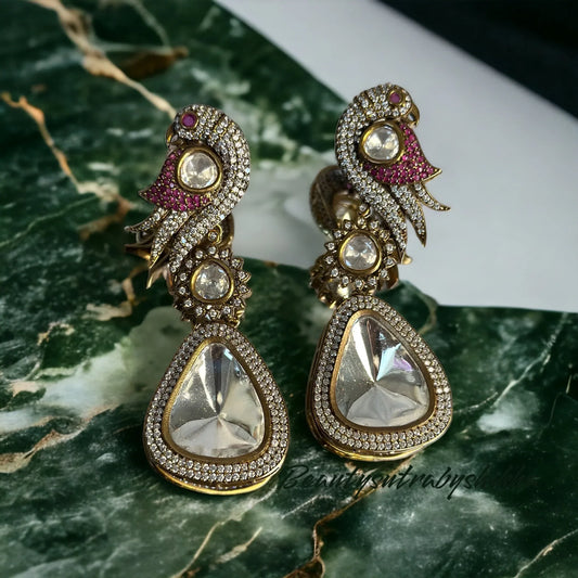 Avian Elegance: Handcrafted Polki Earrings - BeautySutra by Shikha