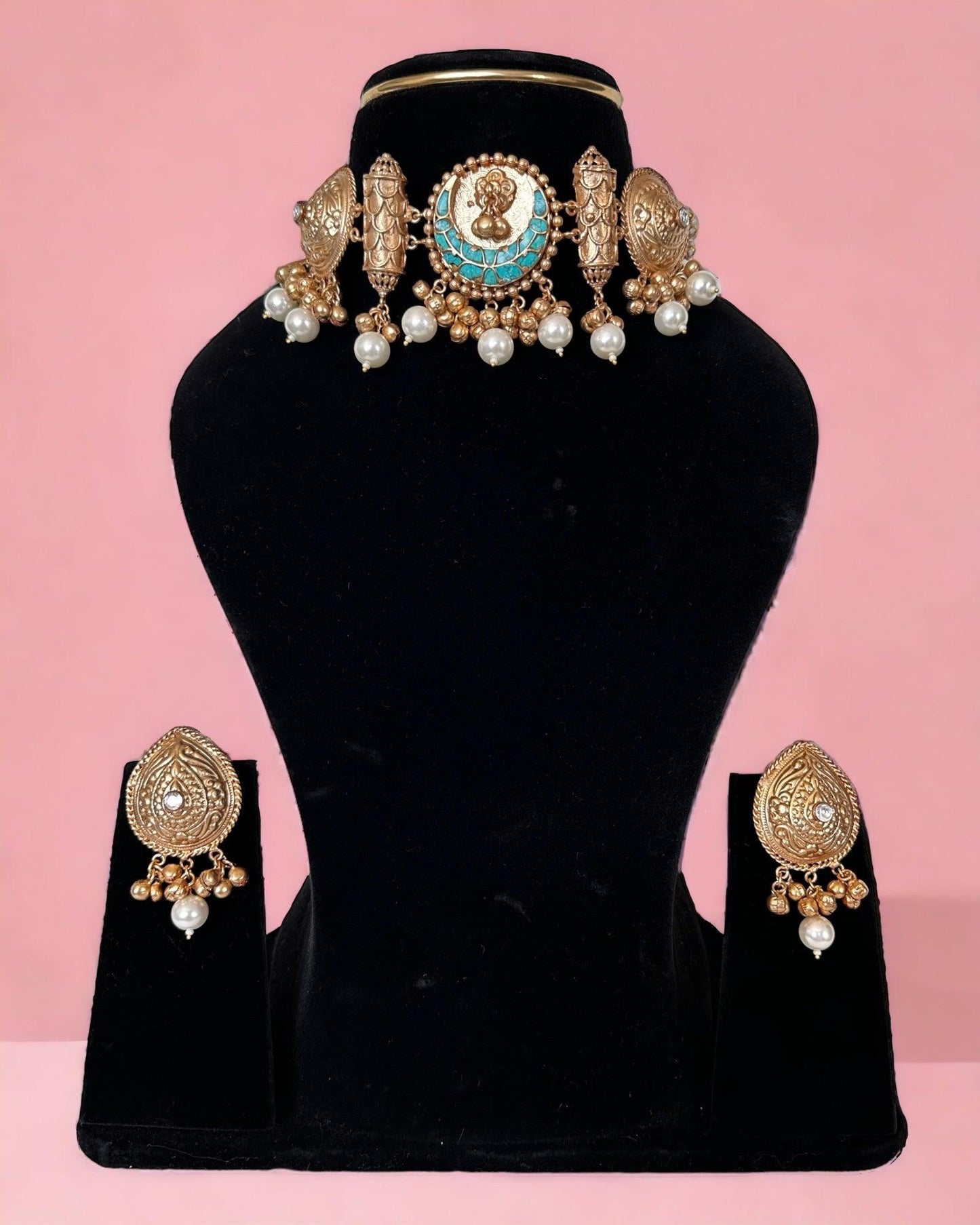 Gold and Turquoise choker set - Beauty Sutra by Shikha