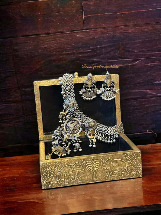 Hand Crafted Dual Tone Necklace and Earring Set - Beauty Sutra by Shikha