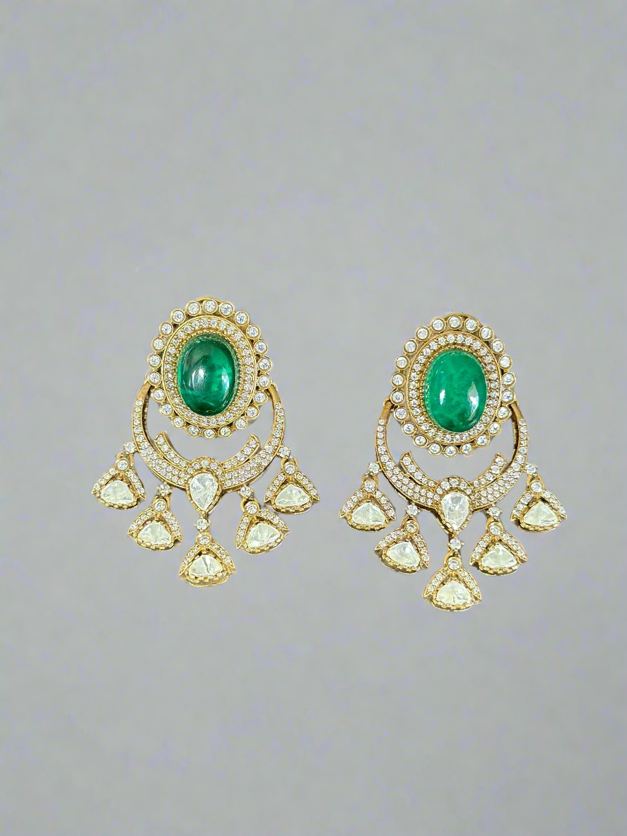 Regal Glow Polki and Emerald Earrings – Jewelry with Timeless Elegance