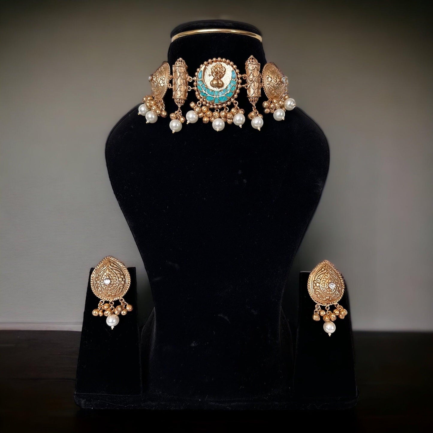 Gold and Turquoise choker set - Beauty Sutra by Shikha