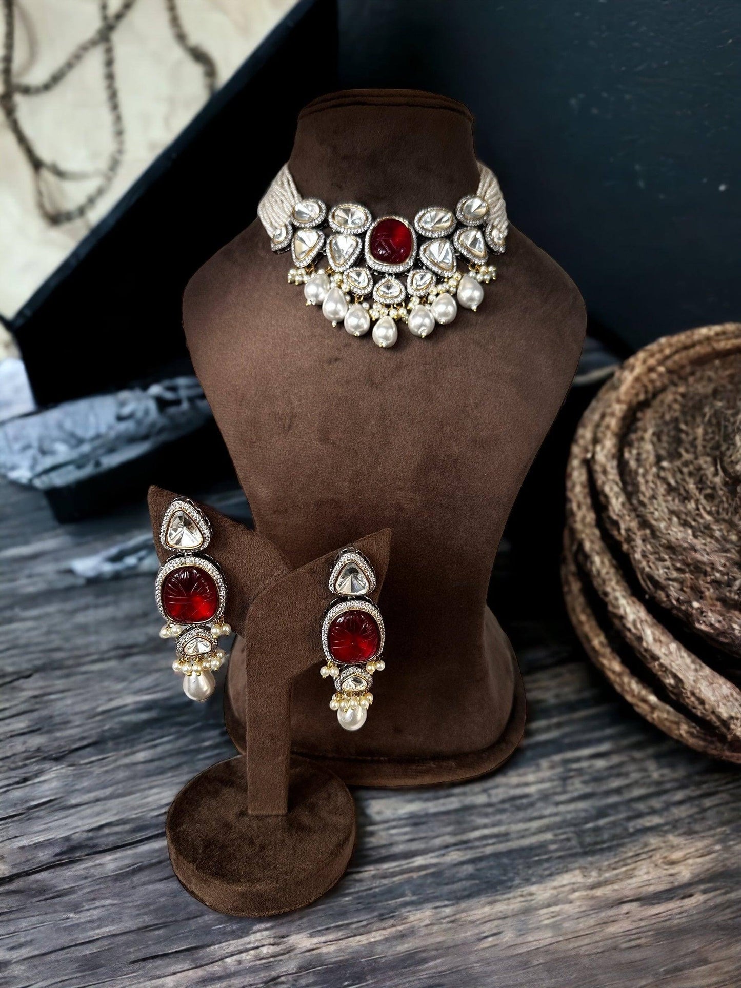 Uncut polki and diamond necklace set - Beauty Sutra by Shikha