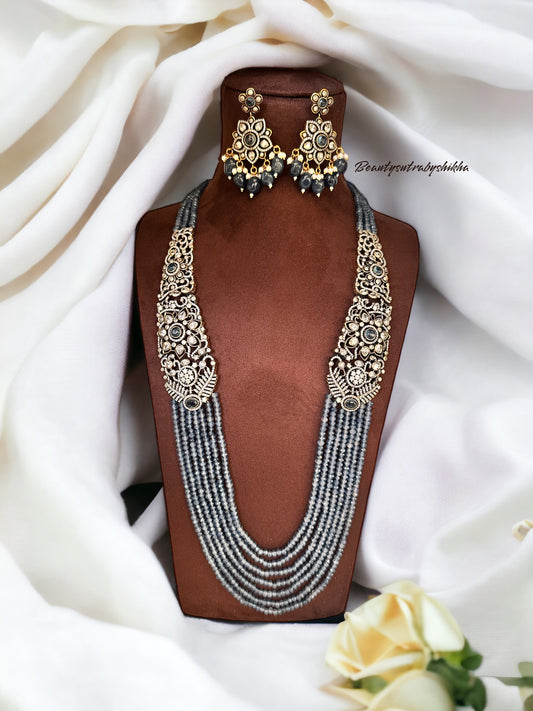 Beads Necklace Set with victorian earrings - Beauty Sutra by Shikha