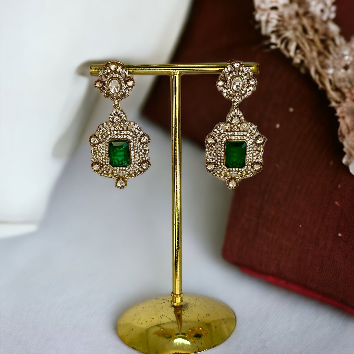 Emerald and diamonds earrings in - Beauty Sutra by Shikha