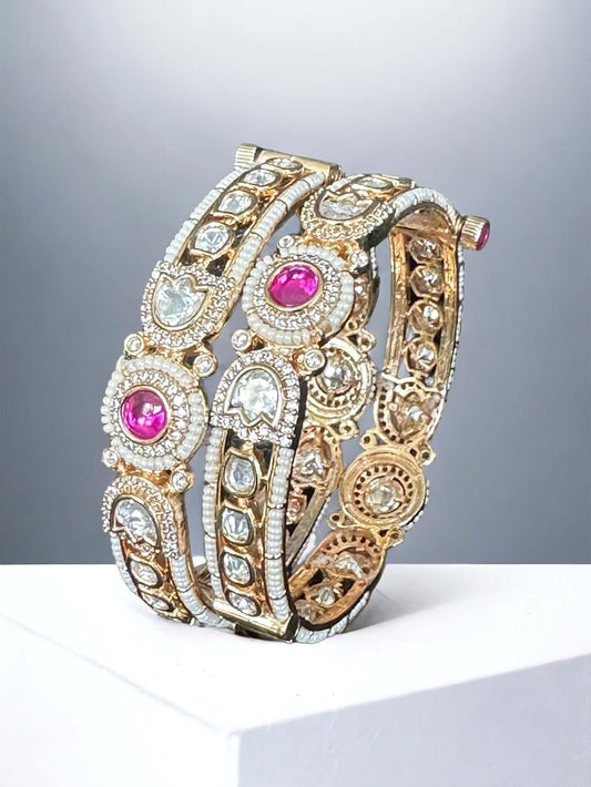 Gold plated polki bracelets - BeautySutra by Shikha