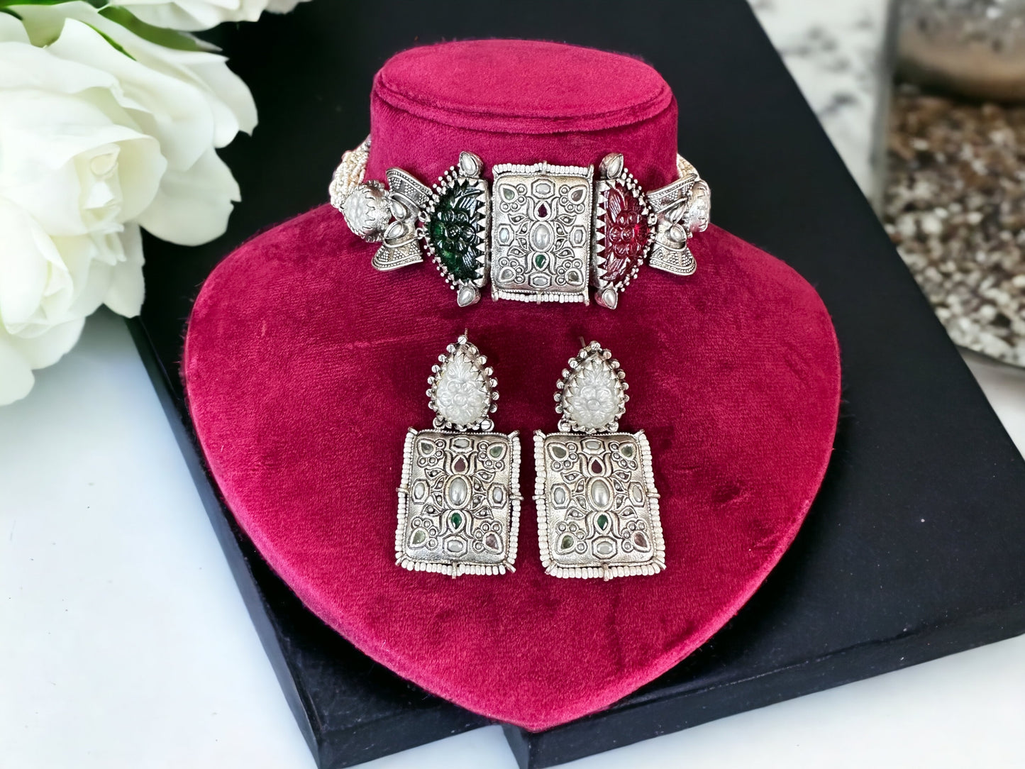 Silver look alike fusion necklace - Beauty Sutra by Shikha