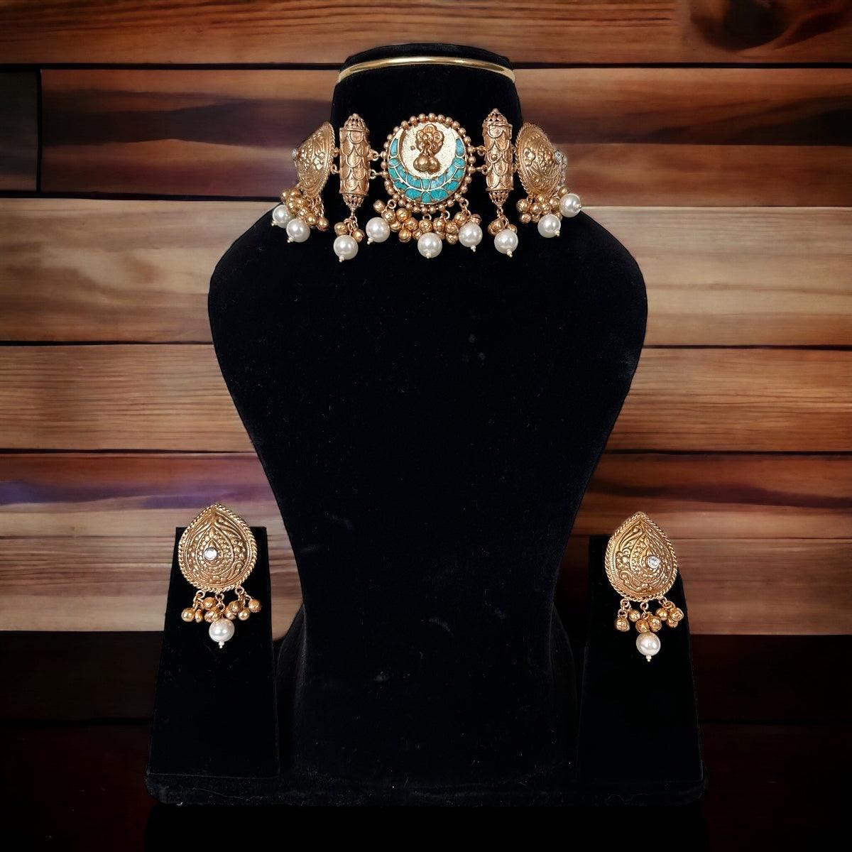 Gold and Turquoise choker set - Beauty Sutra by Shikha
