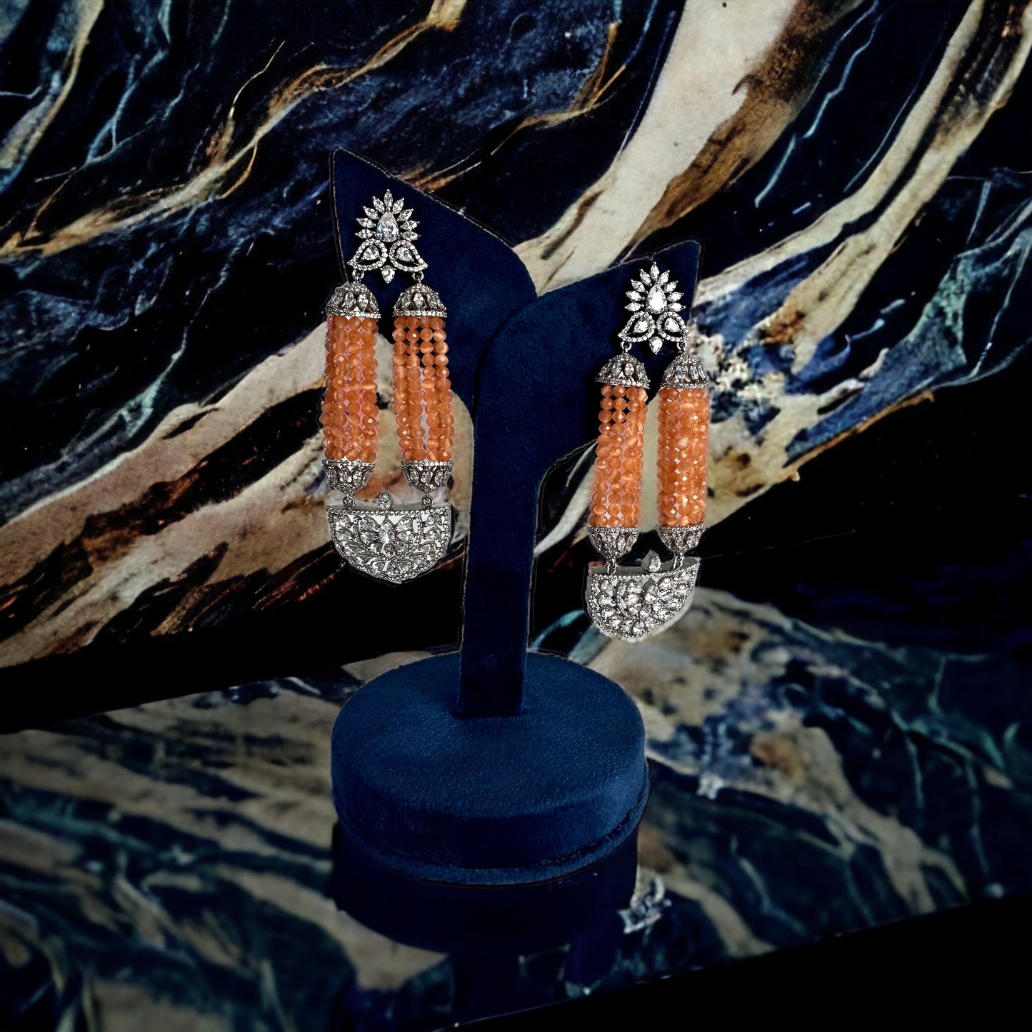 Peach crystal beads and diamonds earrings - Beauty Sutra by Shikha