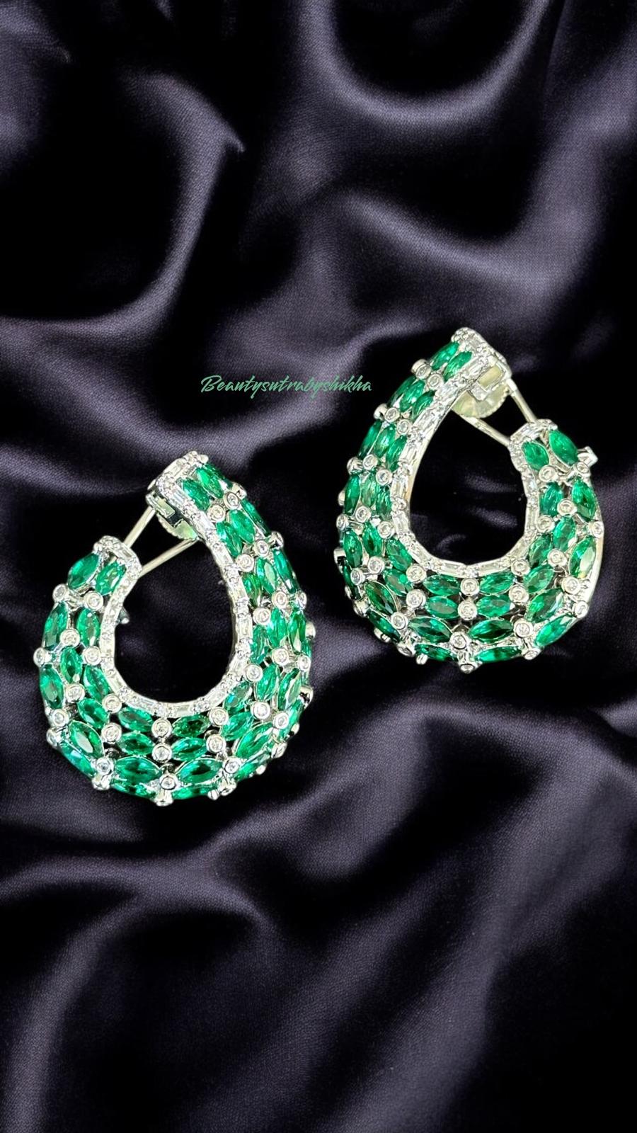 Luxurious horseshoe-shaped emerald earrings with crystal accents - Perfect Valentine's Day Gift