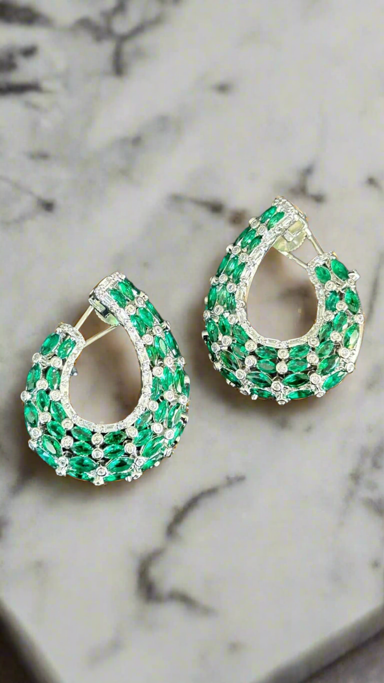 Emerald & Crystal Earrings – Silver-Toned Statement Jewelry | Mother’s Day Gif