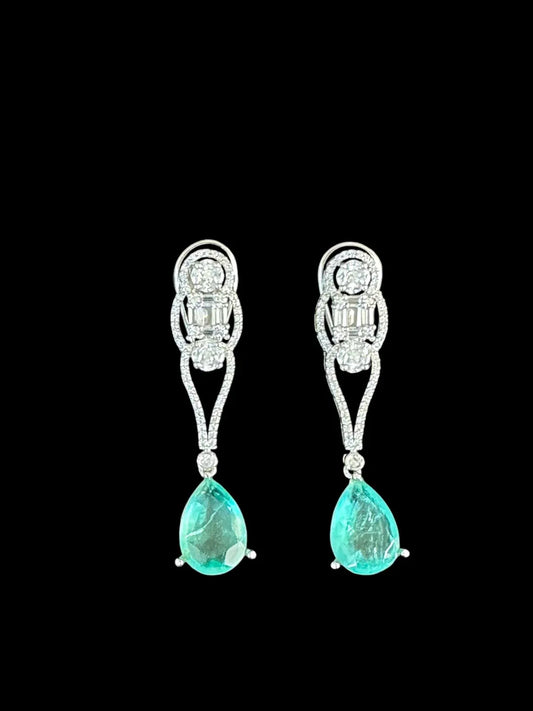 Teal Gemstone & Diamond Statement Earrings - BeautySutra by Shikha