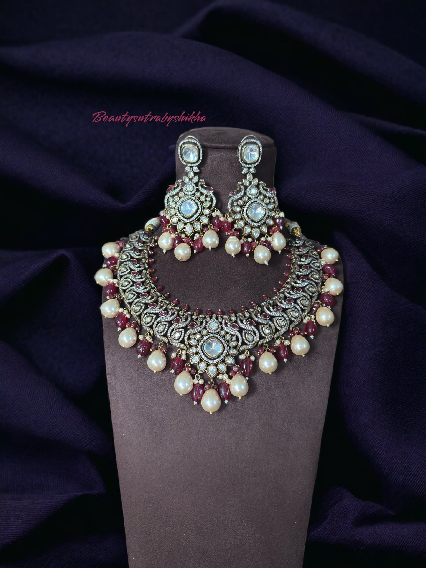 Victorian Polki Necklace Set - Beauty Sutra by Shikha