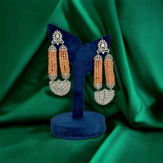 Peach crystal beads and diamonds earrings - BeautySutra by Shikha