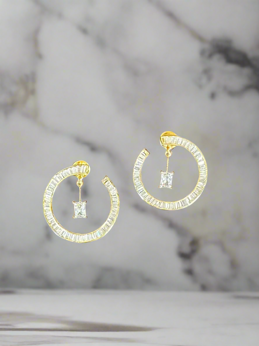 Luxe Gold Circle Diamond Drop Earrings | Valentine's Collection