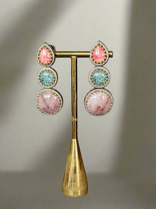 Multi-Colored Gemstone Drop Earrings with Diamond Accents