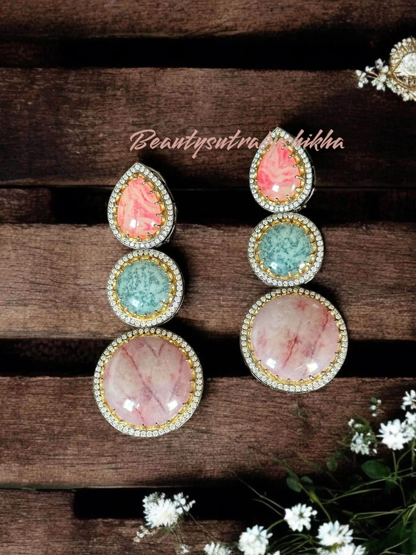 Multi-Colored Gemstone Drop Earrings with Diamond Accents - BeautySutra by Shikha