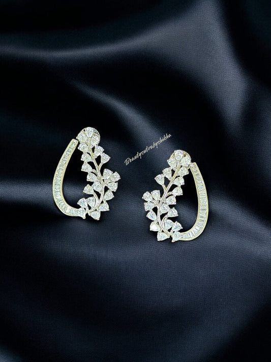 Elegant Floral CZ Diamond Earrings – Designer Statement Jewelry
