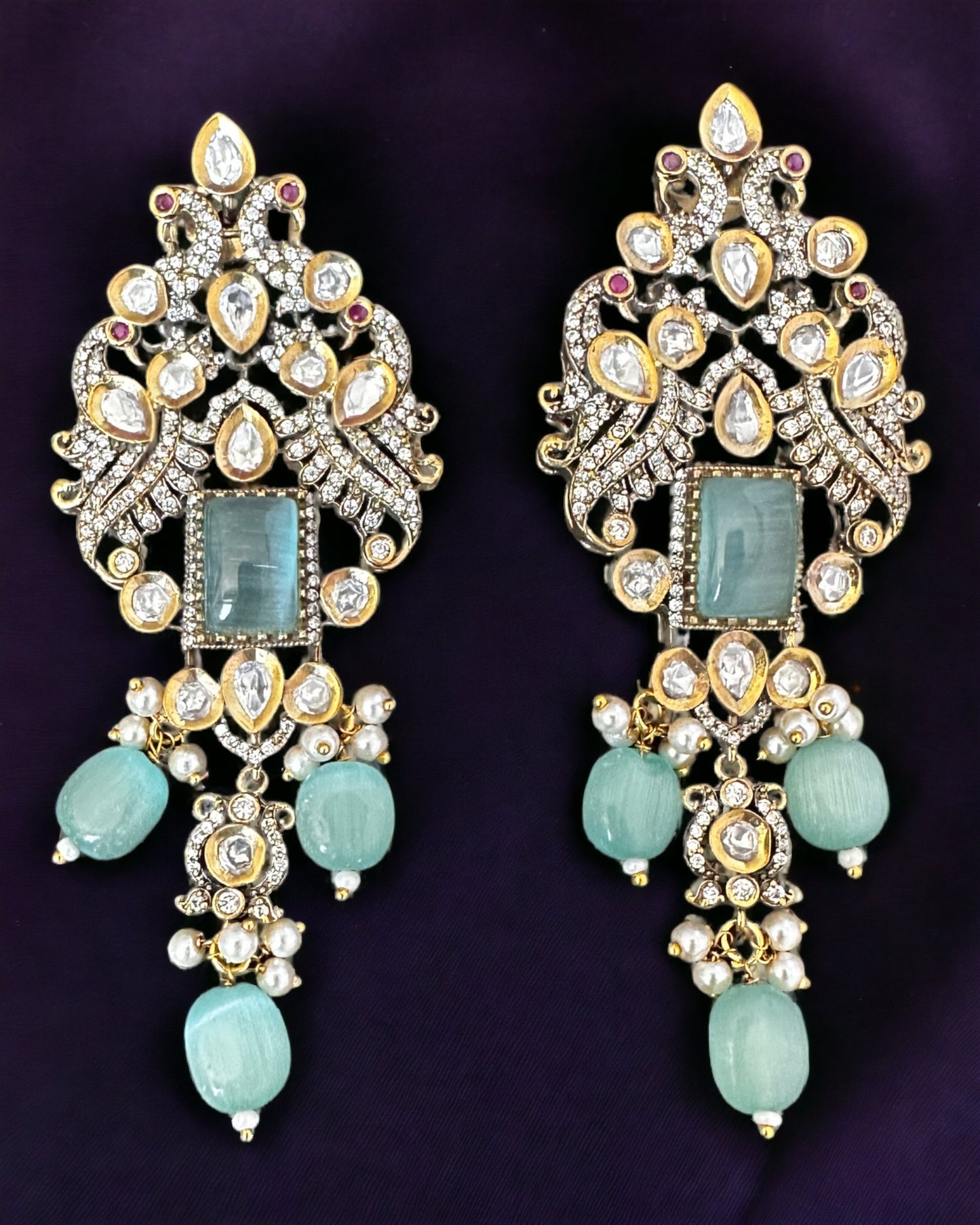 Victorian choker with diamonds and mint green stones - Beauty Sutra by Shikha