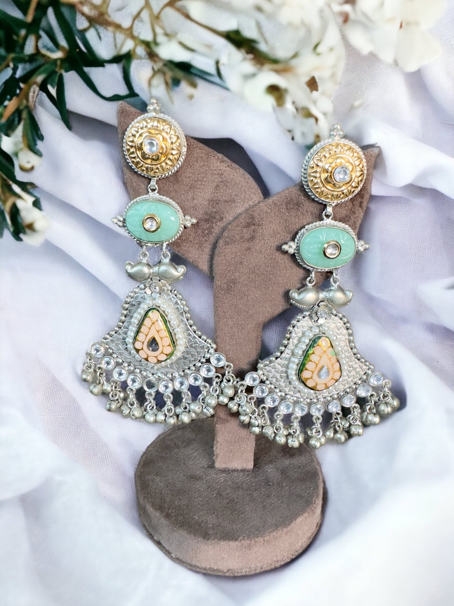 Silver fusion long earrings - Beauty Sutra by Shikha