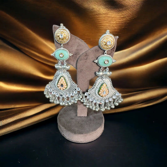 Silver fusion long earrings - BeautySutra by Shikha