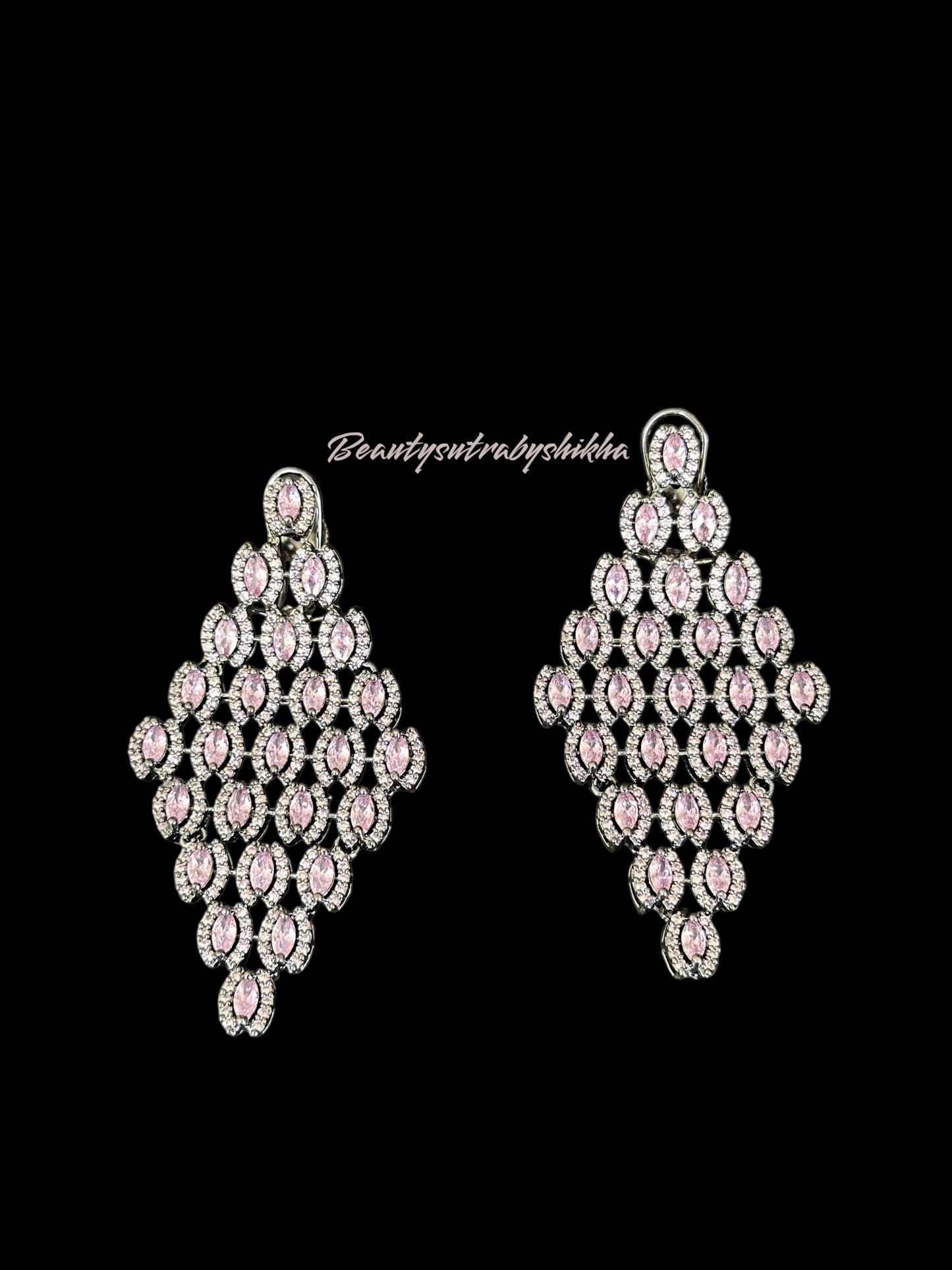 Sparkling Pink Diamond Teardrop Dangler Earrings
