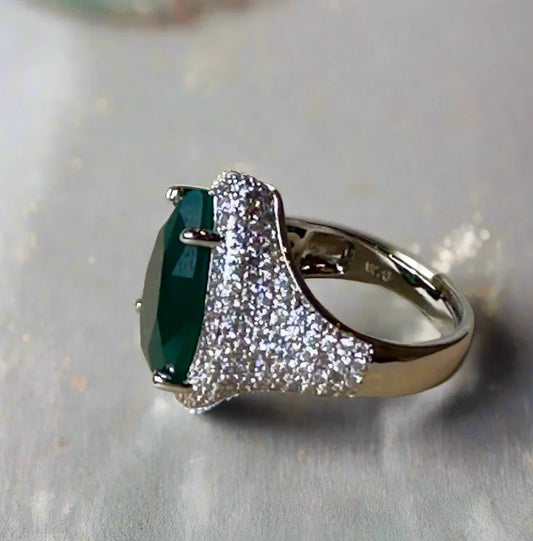✨ Emerald Statement Ring | Large Green Gem Cocktail Ring | Sparkling Pavé Band | Anniversary, Gift for Her, Luxury Jewelry - BeautySutra by Shikha