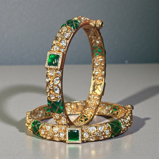 Emerald Green Polki Kundan Bangles β Royal Bridal Elegance