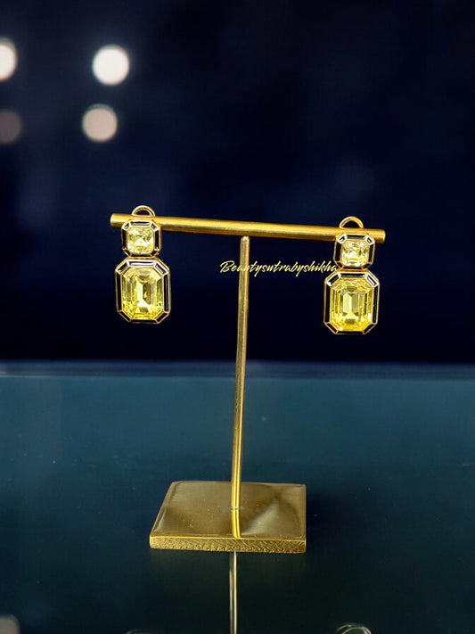 Stunning Yellow Gemstone Drop Earrings in Elegant Gold Setting – Luxury Collection by Beauty Sutra"