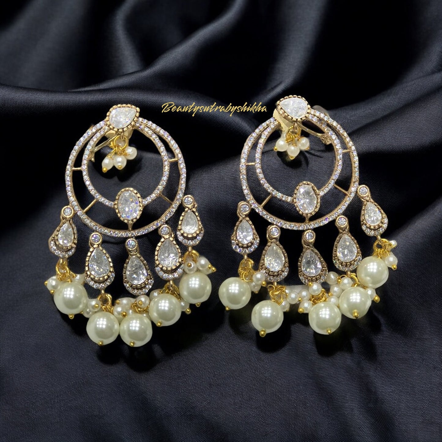 Pearl Drop Circular Statement Earrings