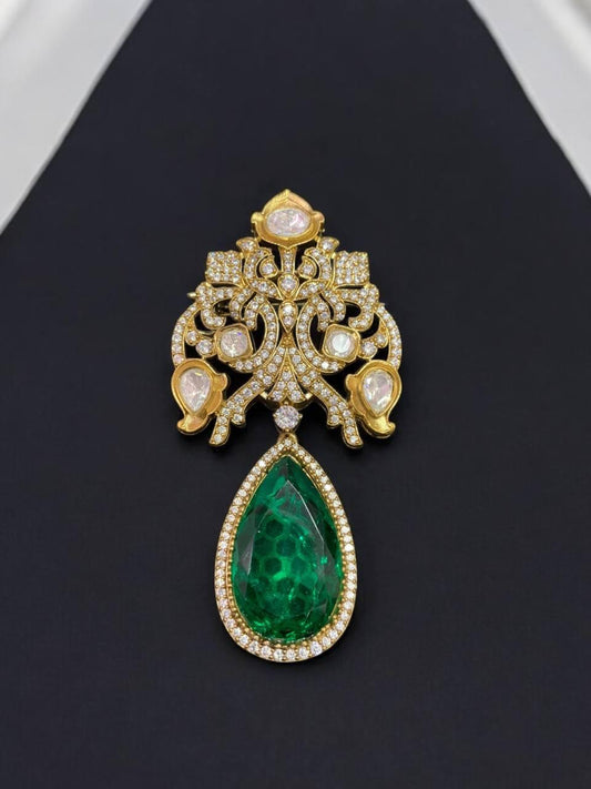 Gold Crystal Brooch with Teardrop Center Stone – Festive Holiday Jewelry - BeautySutra by Shikha